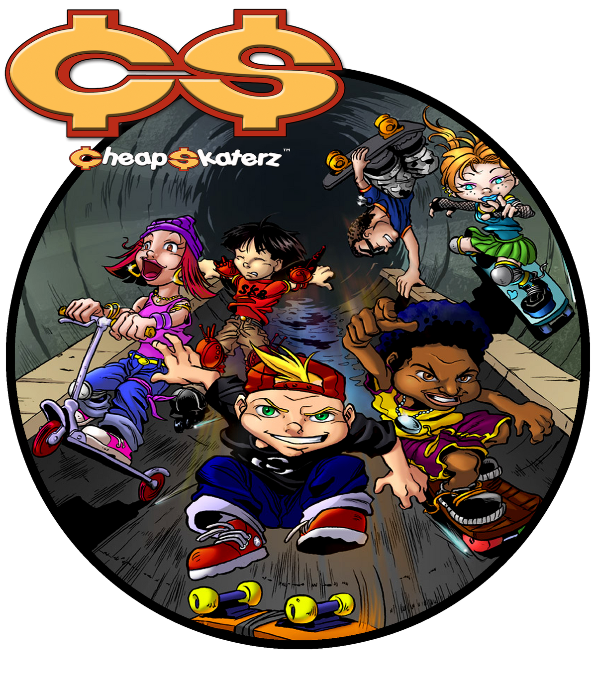 The Cheap Skaterz crew in the C$ circle